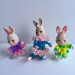 Vintage Felt Head Beaded Bunnies Set of 3 Easter Figures